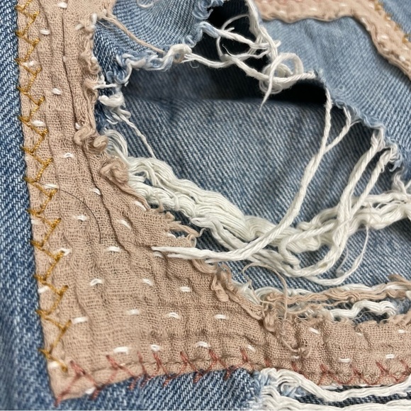 LEVI’S 501 Button Fly Denim Blue Jeans Destroyed Distressed Patch 33” W x 27” L - Picture 12 of 16